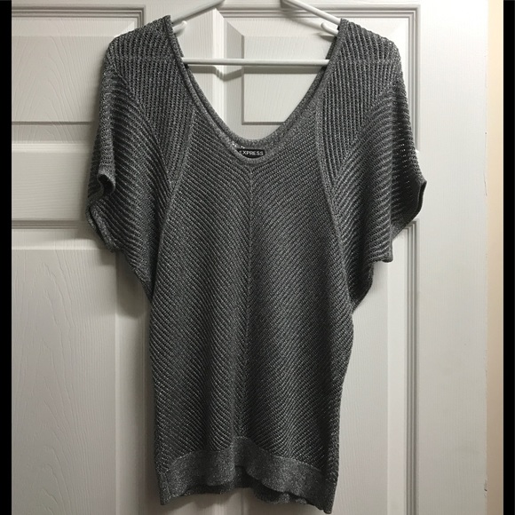 Express Sweaters - Express silver metallic short sleeved sweater S